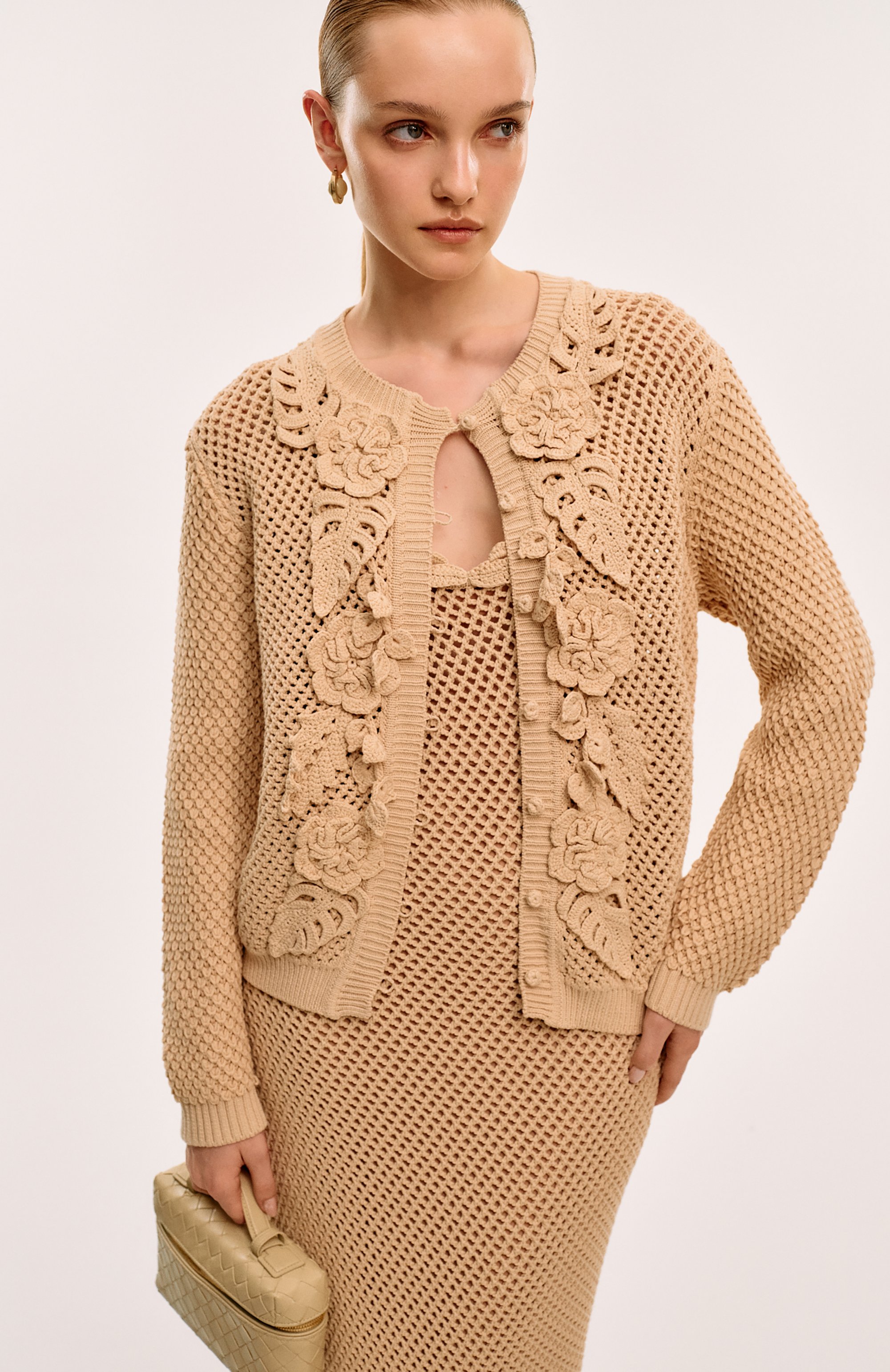 Хлопковый кардиган ELIE SAAB бежевого цвета по цене 263500 руб., арт. J0125ES25, фото 7 Хлопковый кардиган ELIE SAAB, арт. J0125ES25, фото 7