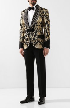 Мужской пиджак DOLCE & GABBANA золотого цвета, арт. G2NG4Z/HJMG2 | Фото 2 (Материал внешний: Полиэстер, Синтетический материал; Рукава: Длинные; Статус проверки: Проверено, Проверена категория; Материал подклада: Шелк; Длина (для топов): Стандартные; 1-2-бортные: Однобортные; Пиджаки М: Приталенный; Случай: Вечерний; Стили: Гламурный; Материал сплава: Проставлено, Проверено; Драго ценные камни: Проставлено)