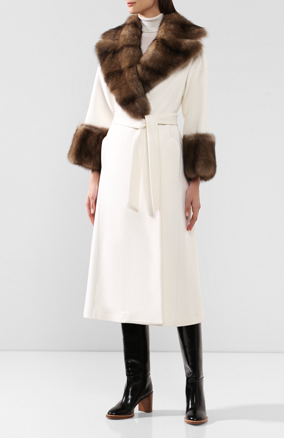 Пальто с меховой отделкой KITON, арт. D48613K05I38, фото 3