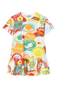 Детское хлопковое платье KENZO разноцветного цвета, арт. K61018 | Фото 1 (Материал сплава: Проставлено; Рукава: Короткие; Драгоценные камни: Проставлено; Девочки Кросс-КТ: Платье-одежда; Случай: Повседневный; Материал внешний: Хлопок; Ростовка одежда: 4 года | 104 см, 2 года | 92 см, 12 лет | 152 см, 7 лет | 122 см, 3 года | 98 см, 5 лет | 110 см, 9 лет | 134 см)
