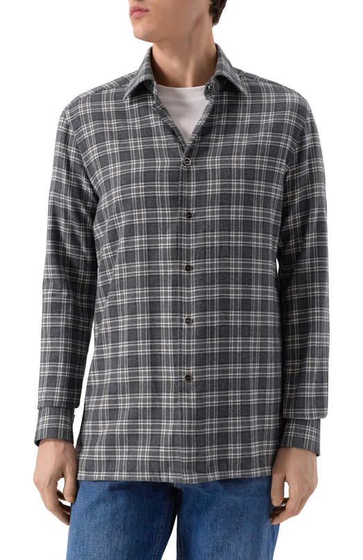 Хлопковая рубашка Kiton UMCNERHH0864712 Серый  UMCNERHH0864712 Фото 3