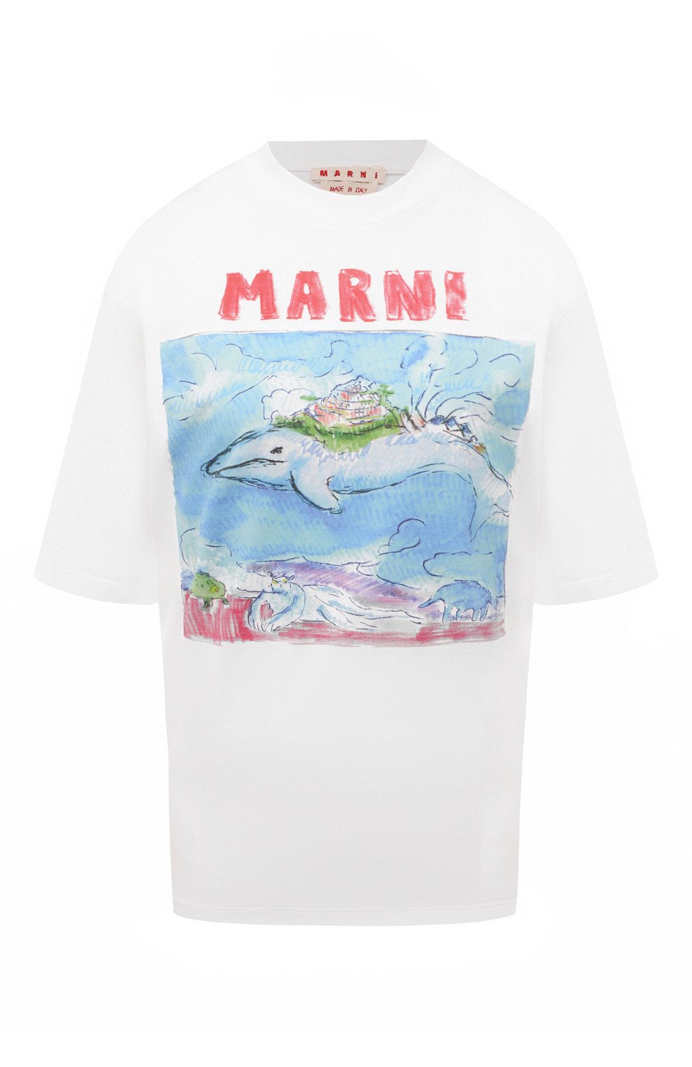 Хлопковая футболка MARNI белого цвета по цене 47700 руб., арт. THJE0263P5/USCU95, фото 1 Хлопковая футболка MARNI, арт. THJE0263P5/USCU95, фото 1