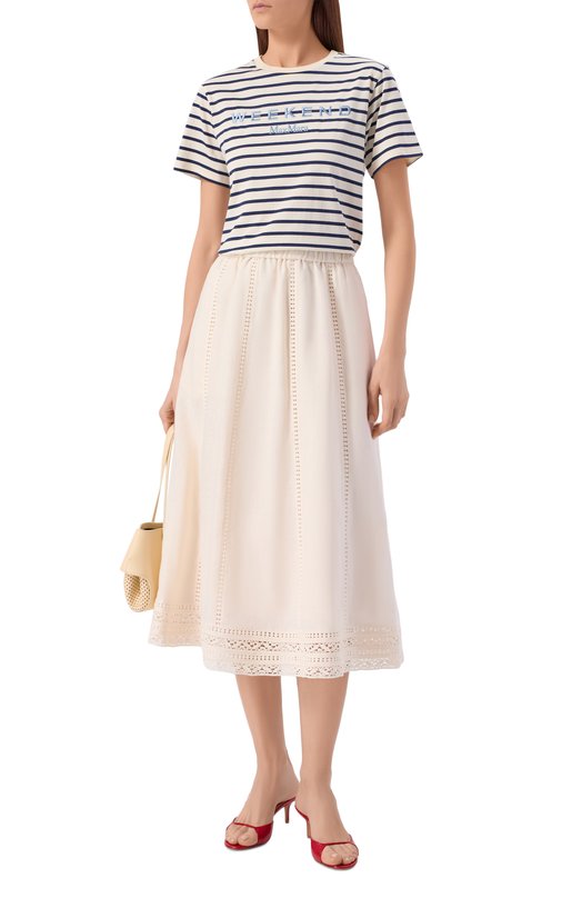 Хлопковая футболка Weekend Max Mara WKDB0RA Кремовый  WKDB0RA Фото 2