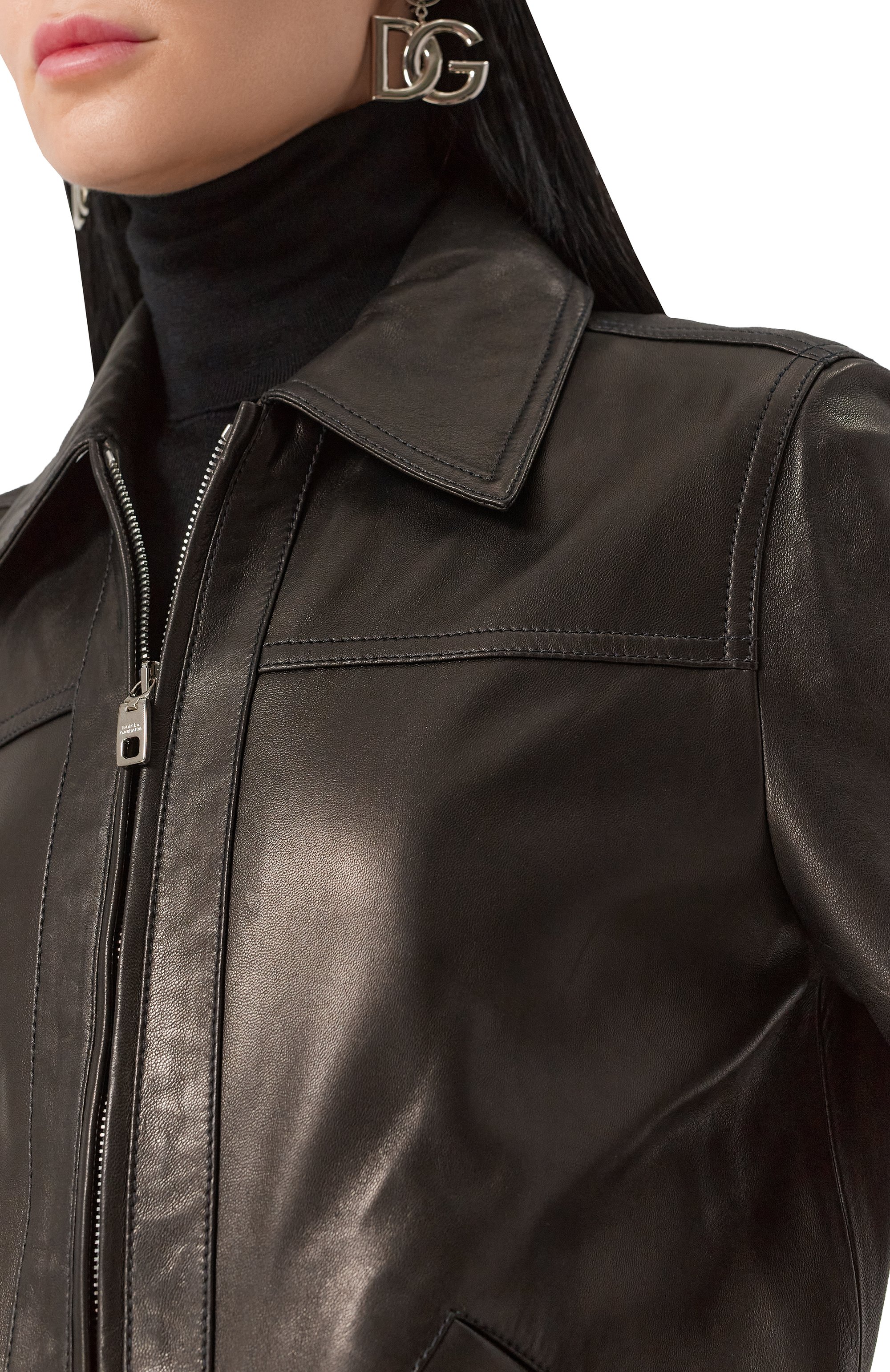 Кожаный бомбер DOLCE & GABBANA черного цвета по цене 435500 руб., арт. F9R98L/HULVL, фото 5 Кожаный бомбер DOLCE & GABBANA, арт. F9R98L/HULVL, фото 5