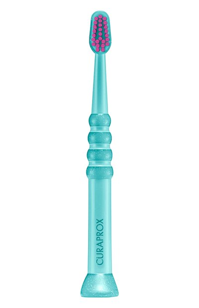 Бирюзовая зубная щетка c гуммированной ручкой baby CURAPROX, арт. 7640134161692