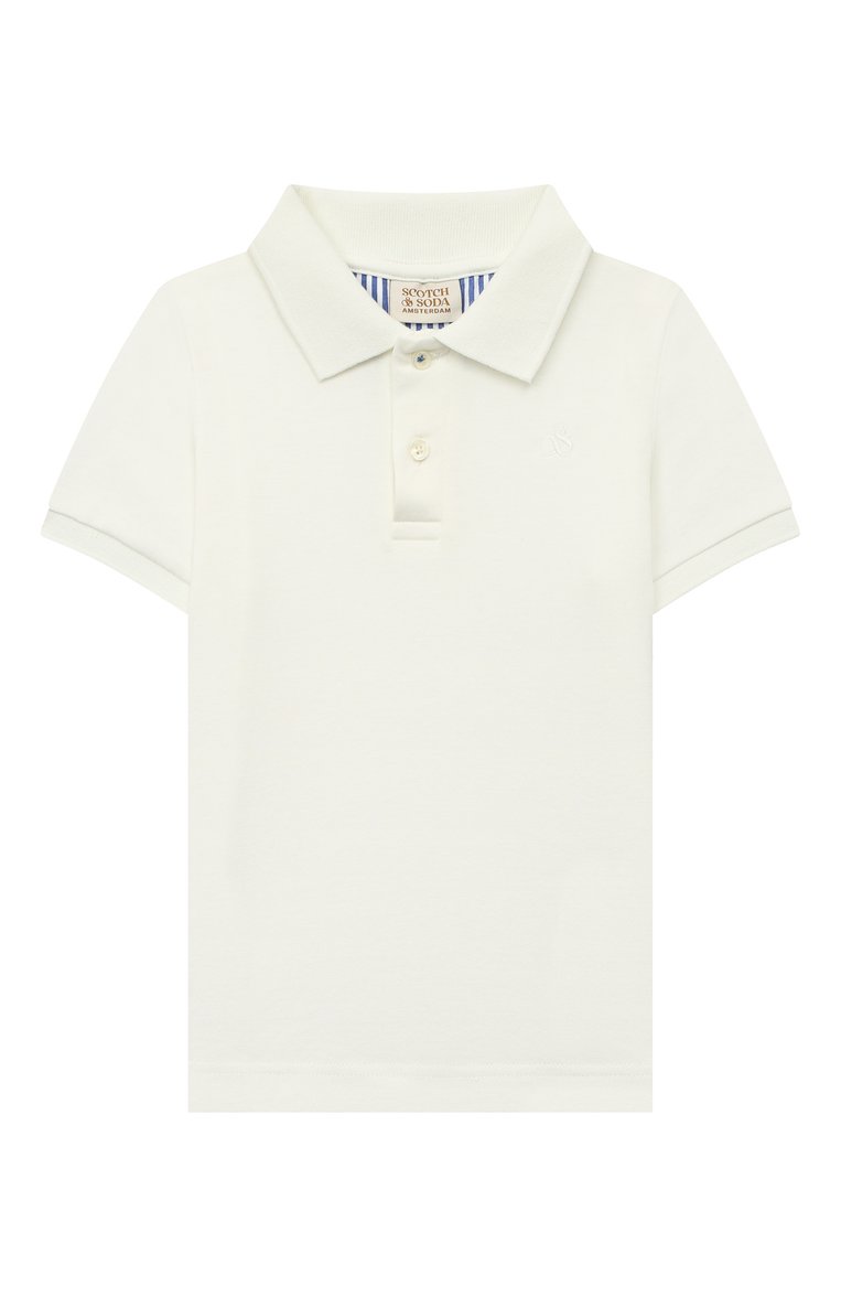Детское хлопковое поло SCOTCH AND SODA белого цвета, арт. 170574-23-SSBM-D55 | Фото 1 (Материал внешний: Хлопок; Региональные ограничения белый список (Axapta Mercury): Не проставлено; Нос: Не проставлено)