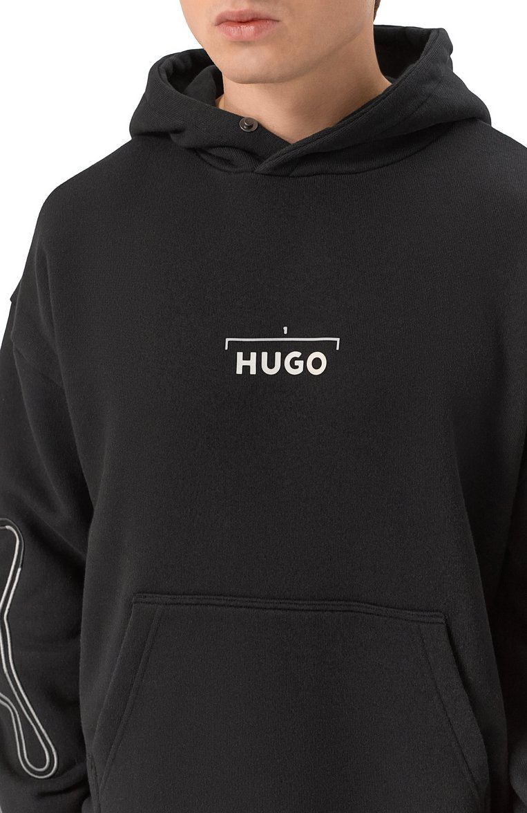 Мужской хлопковое худи HUGO черного цвета, арт. 50531738 | Фото 5 (Материал сплава: Проставлено; Материал внешний: Хлопок, Синтетический материал; Драгоценные камни: Проставлено; Рукава: Длинные; Длина (для топов): Стандартные; Принт: С принтом; Стили: Кэжуэл; Мужское Кросс-КТ: Худи-одежда)