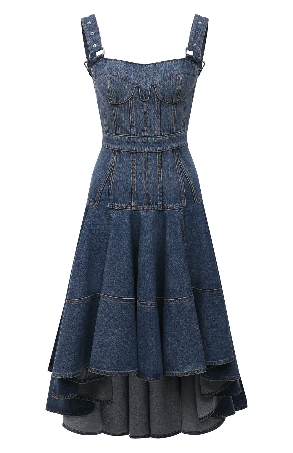 Джинсовое платье ALEXANDER MCQUEEN синего цвета по цене 263500 руб., арт. 654852/QMABC, фото 1 Джинсовое платье ALEXANDER MCQUEEN, арт. 654852/QMABC, фото 1