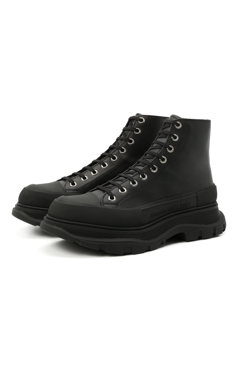 Мужские кожаные ботинки ALEXANDER MCQUEEN черного цвета, арт. 627206/WHZ62 | Фото 1 (Подошва: Массивная; Материал внутренний: Натуральная кожа; Мужское Кросс-КТ: Ботинки-обувь; Каблук высота: Высокий, Низкий; Материал утеплите�ля: Без утеплителя; Региональные ограничения белый список (Axapta Mercury): Не проставлено; Материал внешний: Натуральная кожа)