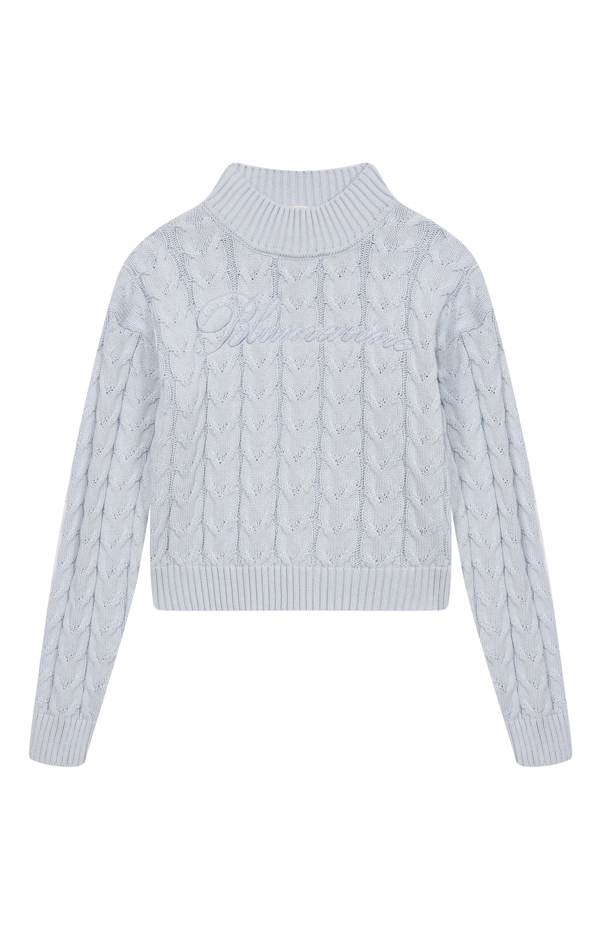 Свитер из хлопка и шерсти BLUMARINE голубого цвета по цене 20600 руб., арт. BFMA013C/FL011/6A-12A, фото 1 Свитер из хлопка и шерсти BLUMARINE, арт. BFMA013C/FL011/6A-12A, фото 1