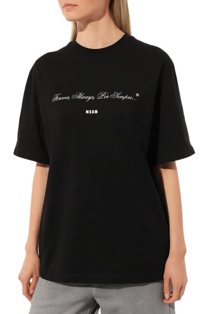 Хлопковая футболка MSGM черного цвета по цене 15350 руб., арт. 3442MDM125/237002, фото 3 Хлопковая футболка MSGM, арт. 3442MDM125/237002, фото 3