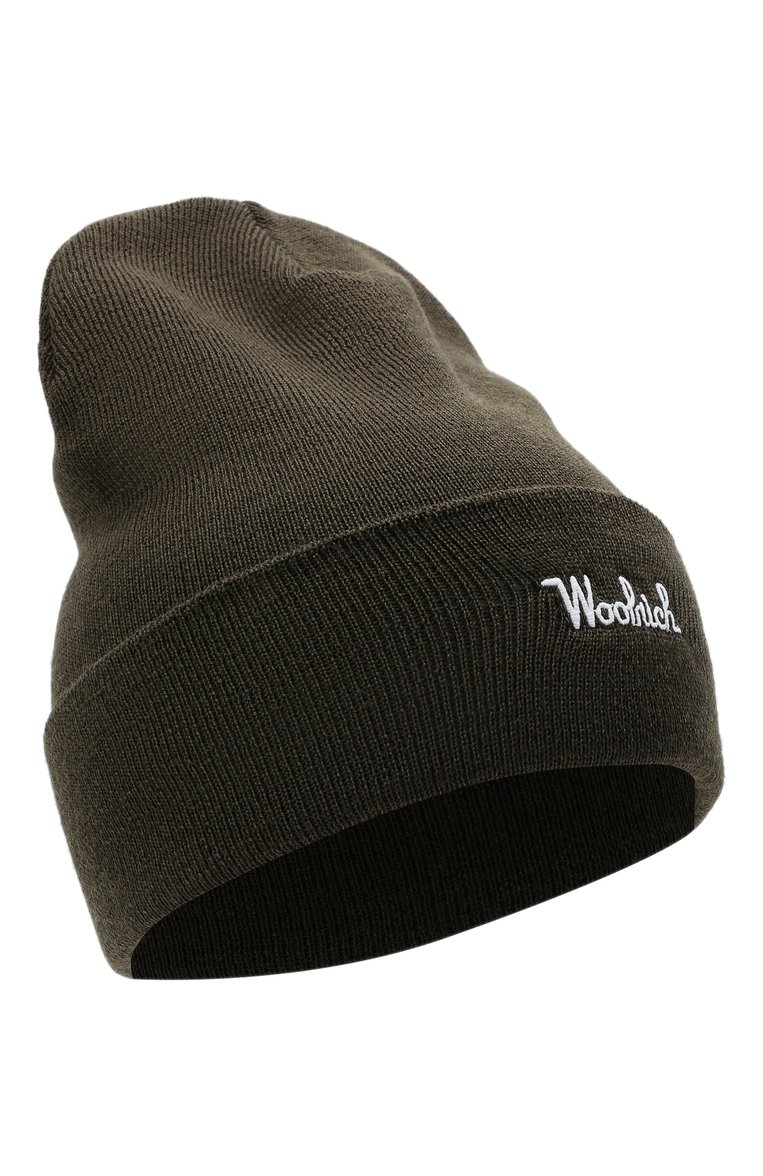 Женская шерстяная шапка WOOLRICH темно-зеленого цвета, арт. CFWWAC0104FR/UF0428 | Фото 1 (Материал: Шерсть, Текстиль; Материал сплава: Проставлено; Нос: Не проставлено)