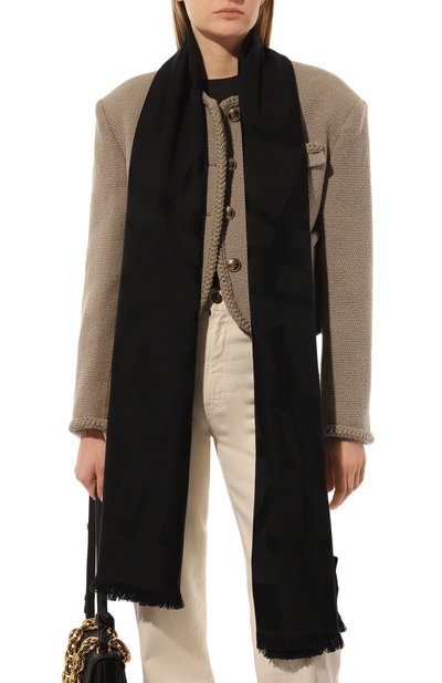 Шерстяной шарф SAINT LAURENT черного цвета по цене 84550 руб., арт. 719428/3Y2101000, фото 3 Шерстяной шарф SAINT LAURENT, арт. 719428/3Y2101000, фото 3