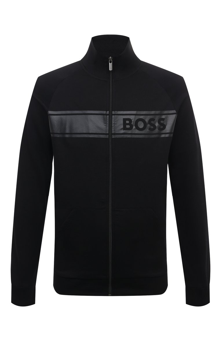 Мужской хлопковая толстовка BOSS черного цвета, арт. 50510629 | Фото 1 (Рукава: Длинные; Материал внешний: Хлопок; Длина (для топов): Стандартные; Мужское Кросс-КТ: Толстовка-одежда; Стили: Спорт-шик)