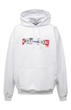 Мужского хлопковое худи VETEMENTS белого цвета, арт. UA53HD240W | Фото 1 (Региональные ограничения белый список (Axapta Mercury): Не проставлено; Принт: С принтом; Мужское Кросс-КТ: Худи-одежда; Нос: Не проставлено; Стили: Спорт-шик)