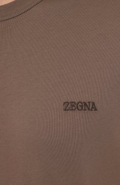 Мужская хлопковая футболка ZEGNA темно-бежевого цвета, арт. UD360A7/D760 | Фото 5 (Принт: Без принта; Рукава: Короткие; Длина (для топов): Стандартные; Материал сплава: Проставлено; Материал внешний: Хлопок; Драгоценные камни: Проставлено; Стили: Кэжуэл)