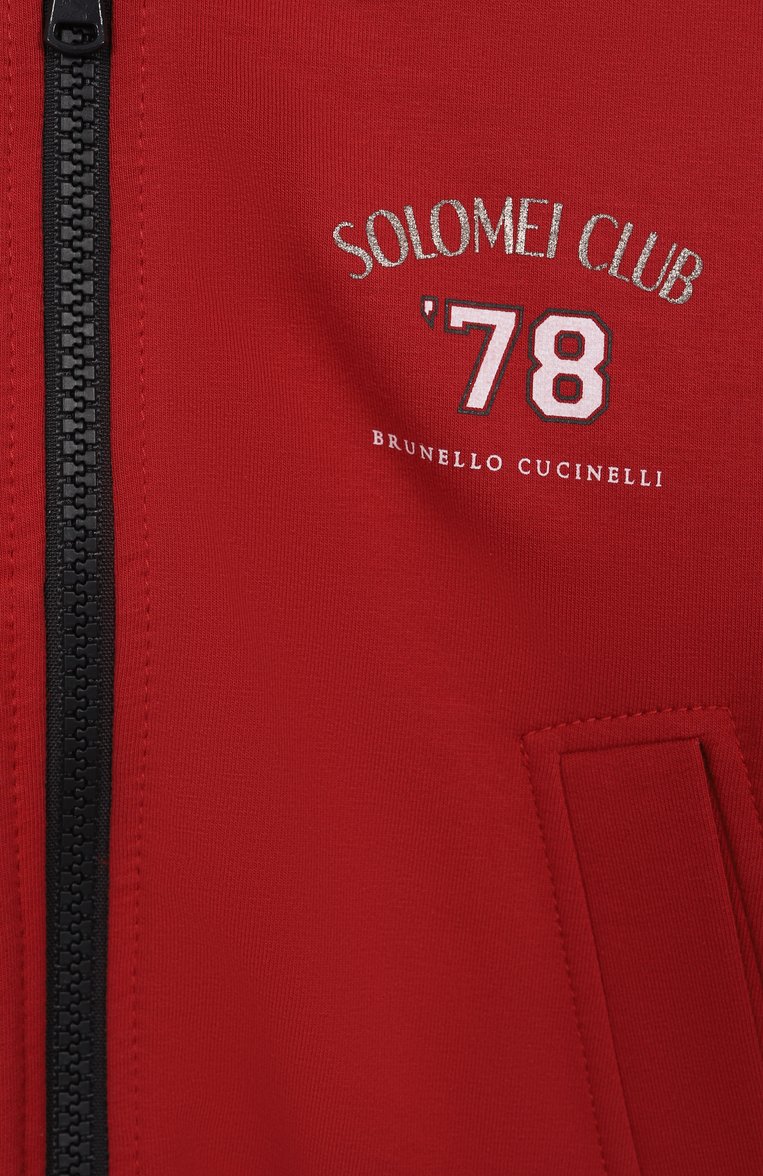 Детский хлопковая толстовка BRUNELLO CUCINELLI красного цвета, арт. BH827E857A | Фото 3 (Материал внешний: Хлопок; Рукава: Длинные; Девочки Кросс-КТ: Толстовка-спорт, Толстовка-одежда; Ростовка одежда: 4 года | 104 см, 6 лет | 116 см)