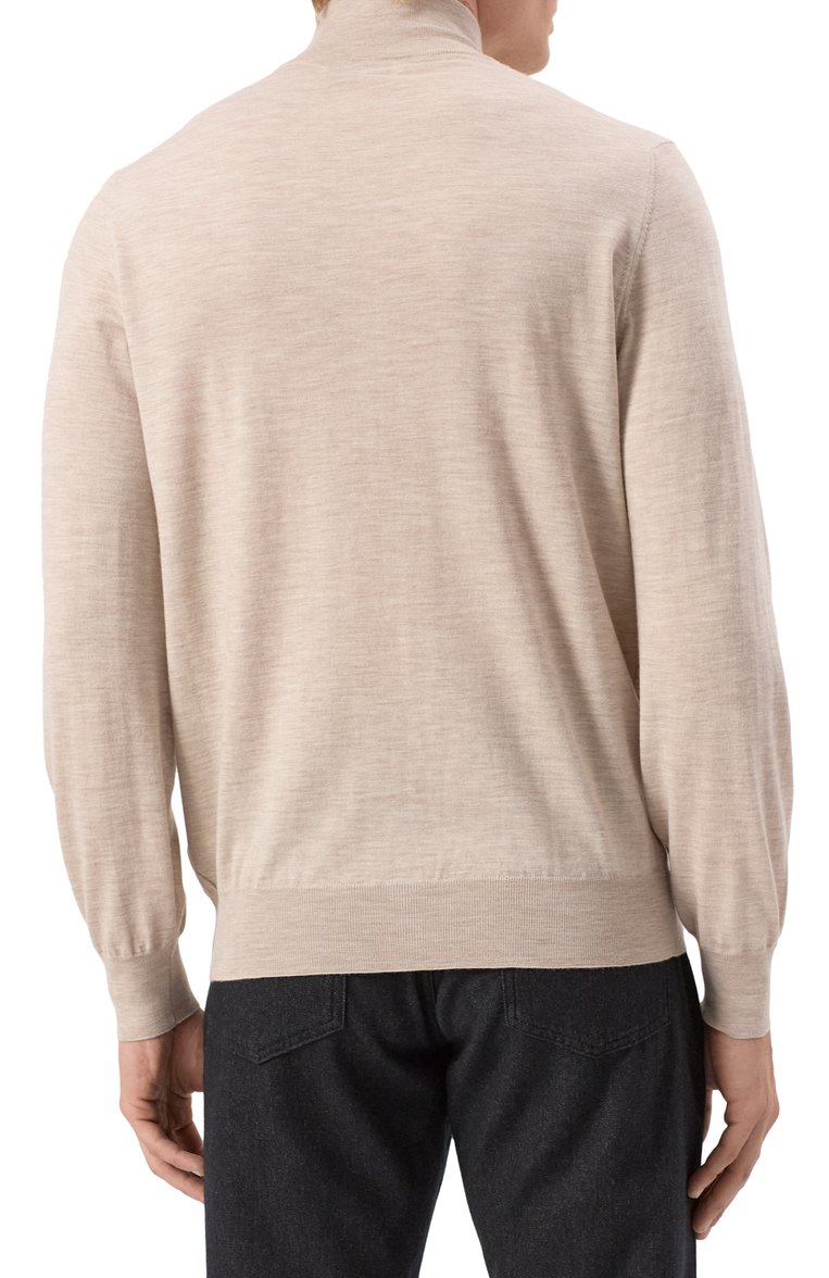 Мужской кардиган из шерсти и кашемира BRUNELLO CUCINELLI бежевого цвета, арт. M2400B2006 | Фото 4 (Рукава: Длинные; Длина (для топов): Стандартные; Материал внешний: Шерсть; Мужское Кросс-КТ: Кардиган-одежда; Стили: Кэжуэл; Застежка: Молния)