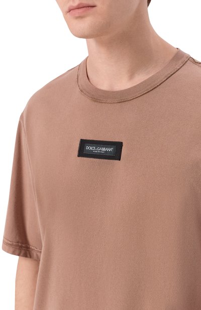 Хлопковая футболка DOLCE & GABBANA коричневого цвета по цене 78450 руб., арт. G8RI4T/G7P10, фото 5 Хлопковая футболка DOLCE & GABBANA, арт. G8RI4T/G7P10, фото 5