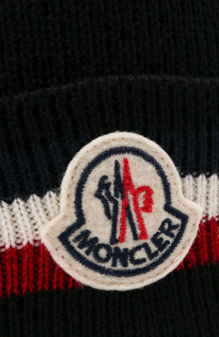 Мужская шерстяная шапка MONCLER черного цвета, арт. G2-091-3B000-28-A9575 | Фото 3 (Материал: Текстиль, Шерсть; Кросс-КТ: Трикотаж; Материал сплава: Проставлено; Нос: Не проставлено)