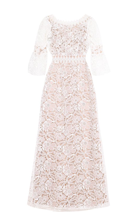 

Приталенное кружевное платье-макси Tadashi Shoji, Бежевый