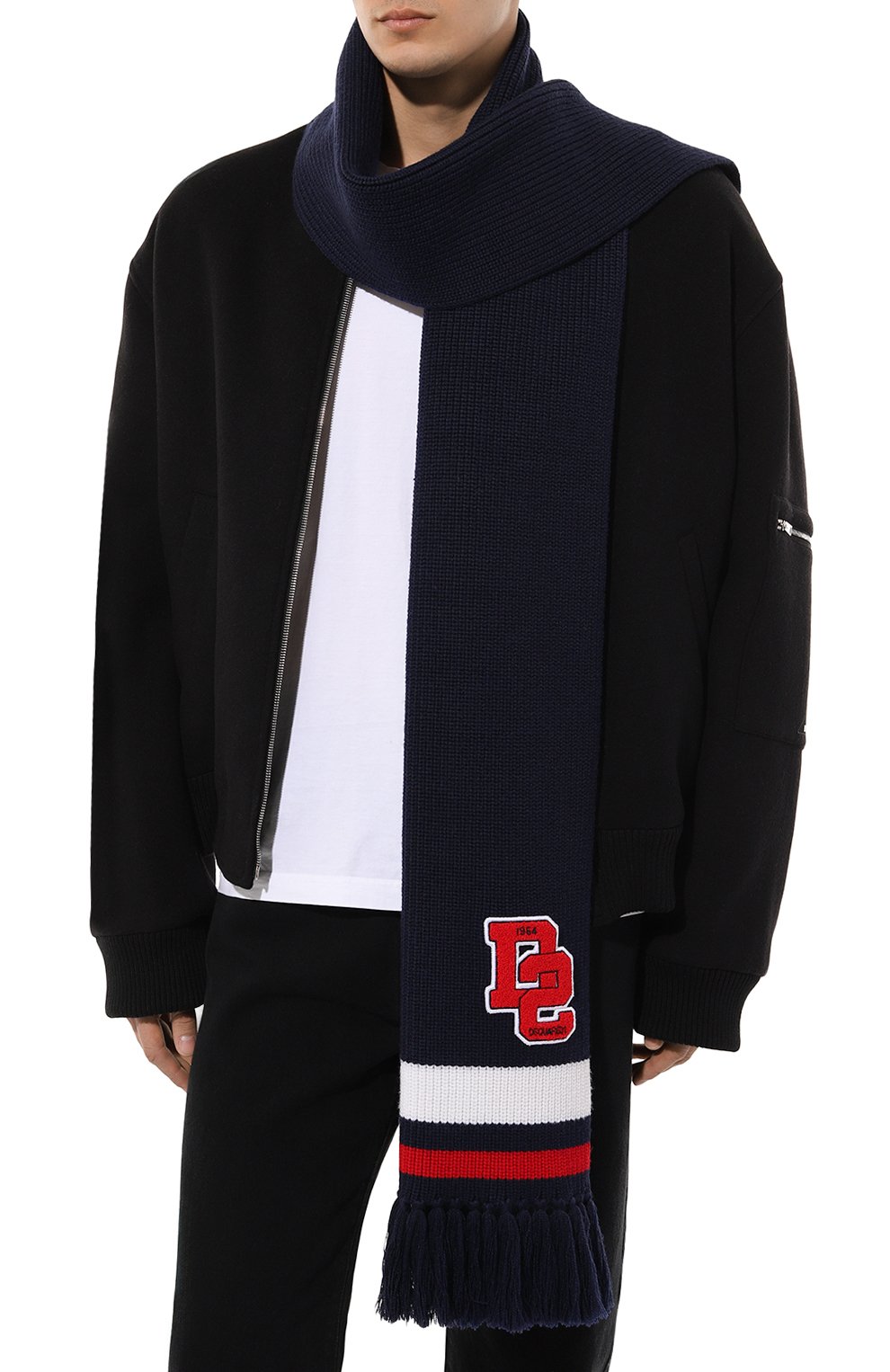 Шерстяной шарф DSQUARED2 темно-синего цвета по цене 73450 руб., арт. KNM0141, фото 2 Шерстяной шарф DSQUARED2, арт. KNM0141, фото 2