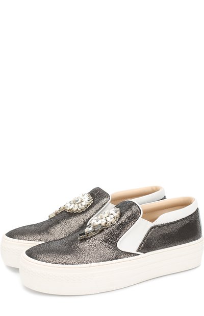 Кожаные слипоны с металлизированной отделкой и аппликацией из кристаллов N21, арт. 51422/36-41, фото 1