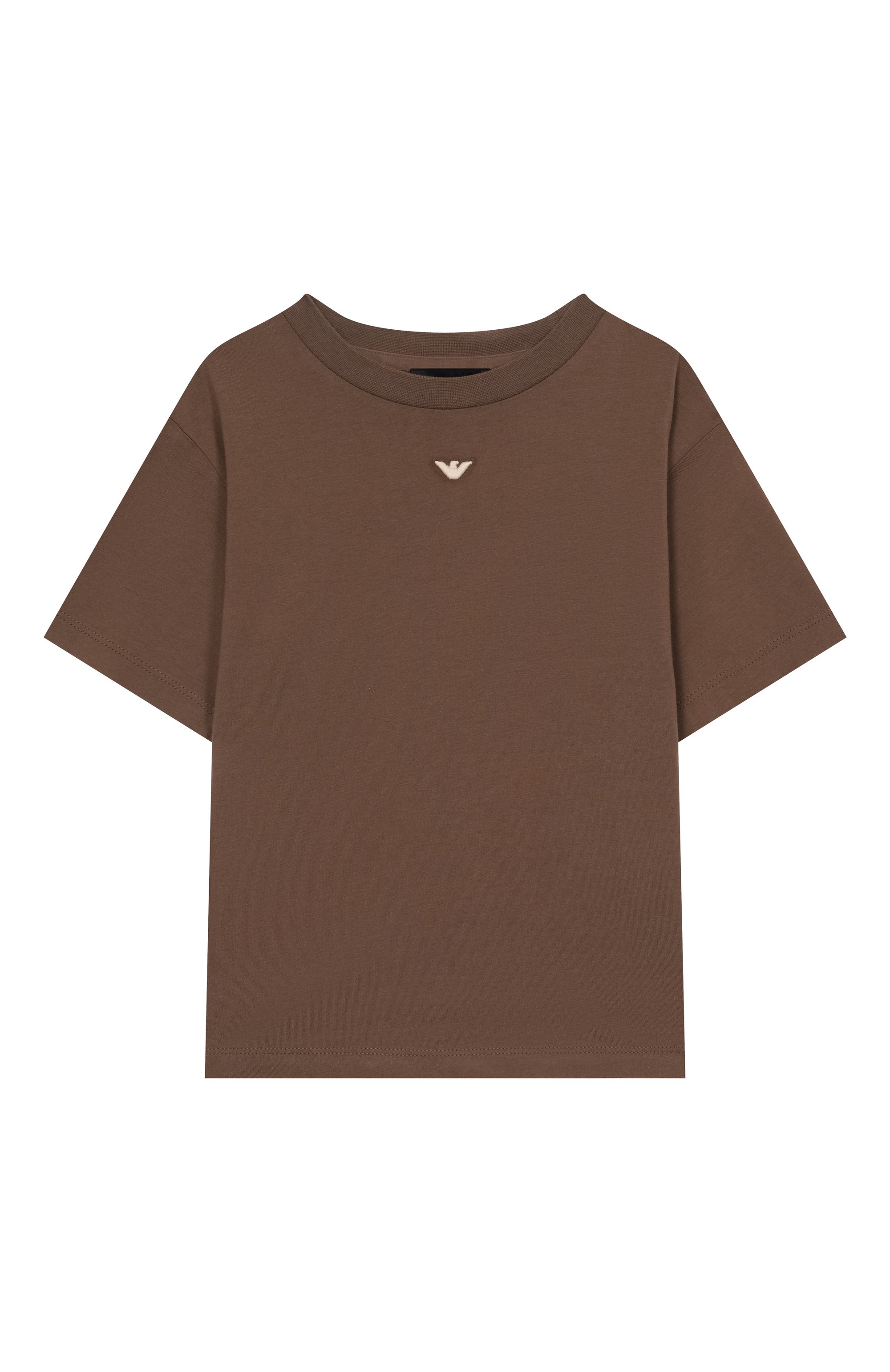 Хлопковая футболка EMPORIO ARMANI коричневого цвета по цене 10750 руб., арт. EB000235/AF14390, фото 1 Хлопковая футболка EMPORIO ARMANI, арт. EB000235/AF14390, фото 1