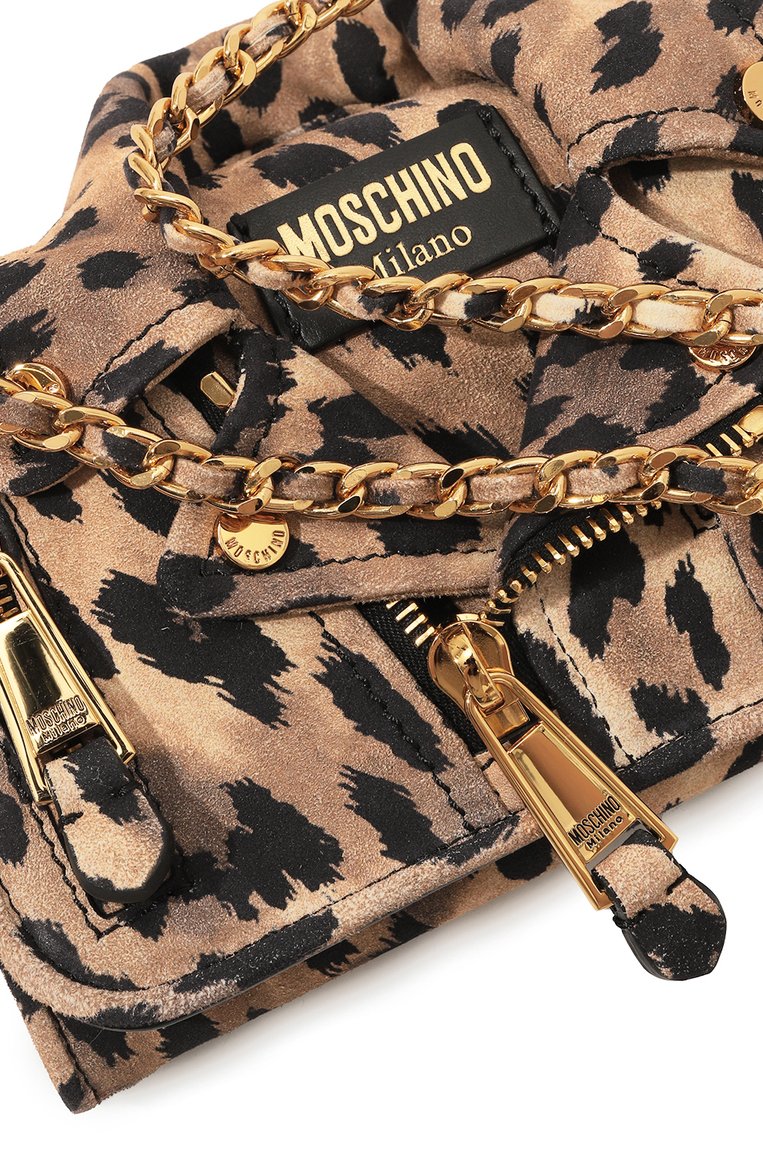 Женская сумка biker MOSCHINO леопардового цвета, арт. A8121/8028 | Фото 3 (Ремень/цепочка: На ремешке; Материал: Натуральная кожа, Натуральная замша; Размер: mini; Автоматизация ТО: Проставлено; Автоматизация состава: Проставлено)