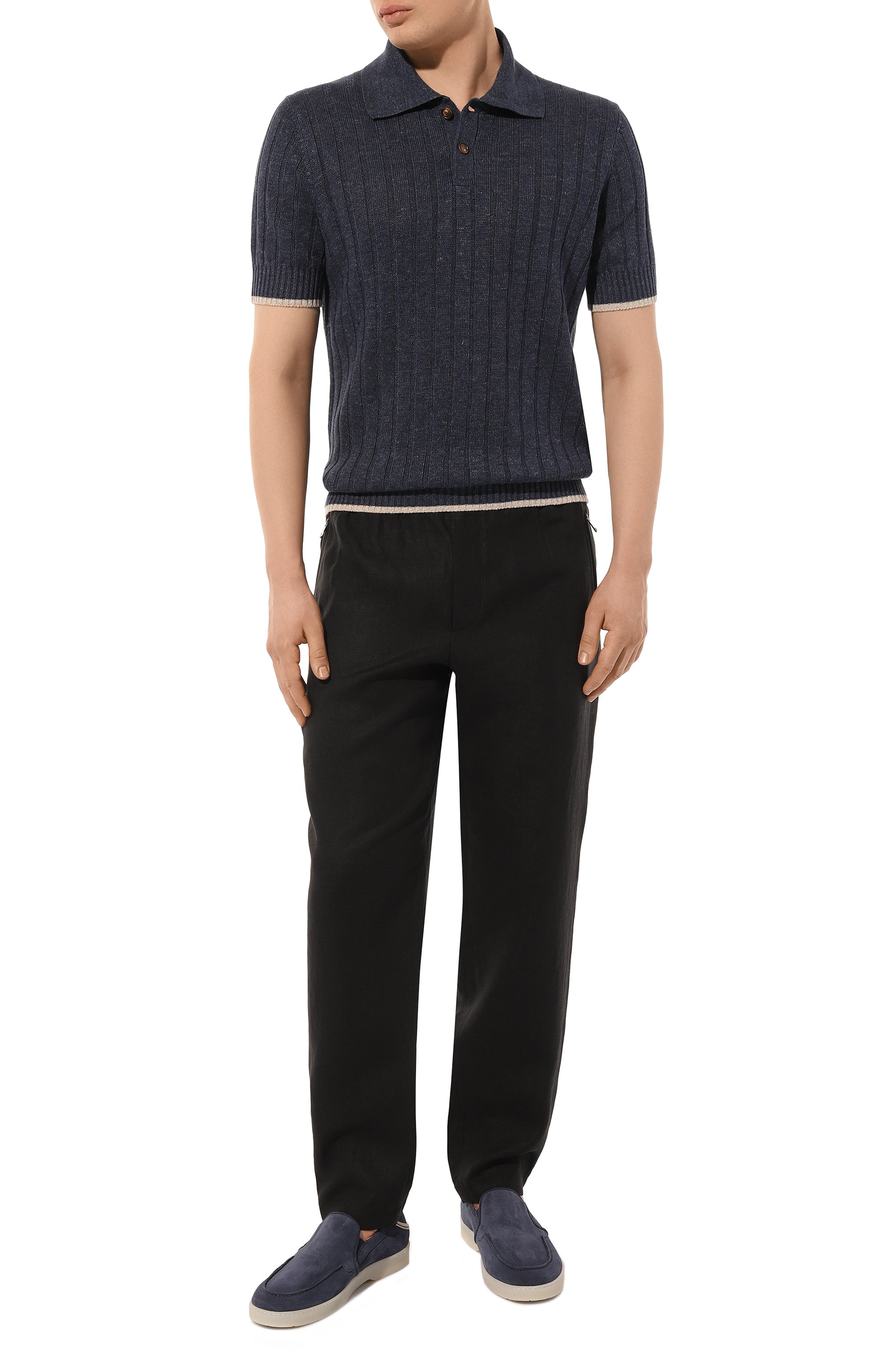 Поло изо льна и хлопка BRUNELLO CUCINELLI темно-синего цвета по цене 128500 руб., арт. M2L70B2256, фото 2 Поло изо льна и хлопка BRUNELLO CUCINELLI, арт. M2L70B2256, фото 2