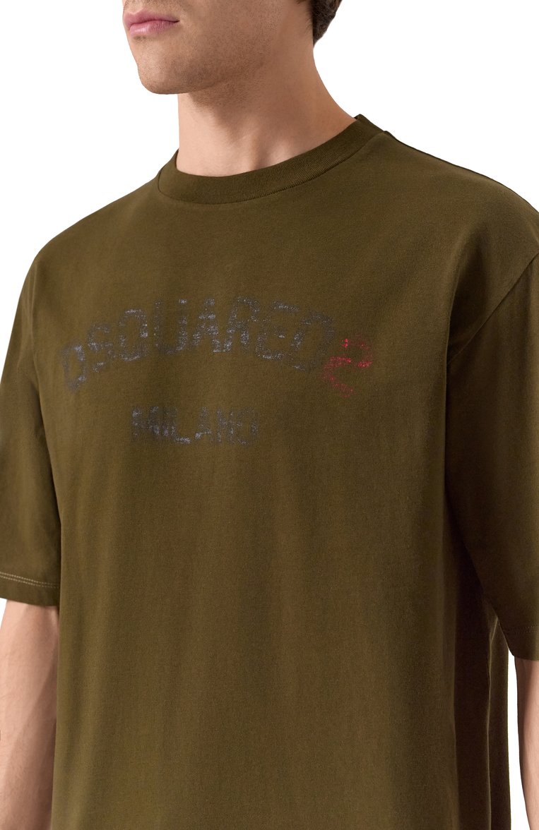 Мужская хлопковая футболка DSQUARED2 хаки цвета, арт. S74GD1399/D20020 | Фото 5 (Длина (для топов): Стандартные; Материал внешний: Хлопок; Стили: Кэжуэл; Принт: С принтом; Мужское Кросс-КТ: Футболка-одежда; Кросс-КТ: Джерси; Автоматизация ТО: Проставлено; Автоматизация состава: Проставлено; Детали: Без декора; Рукава: Короткие)