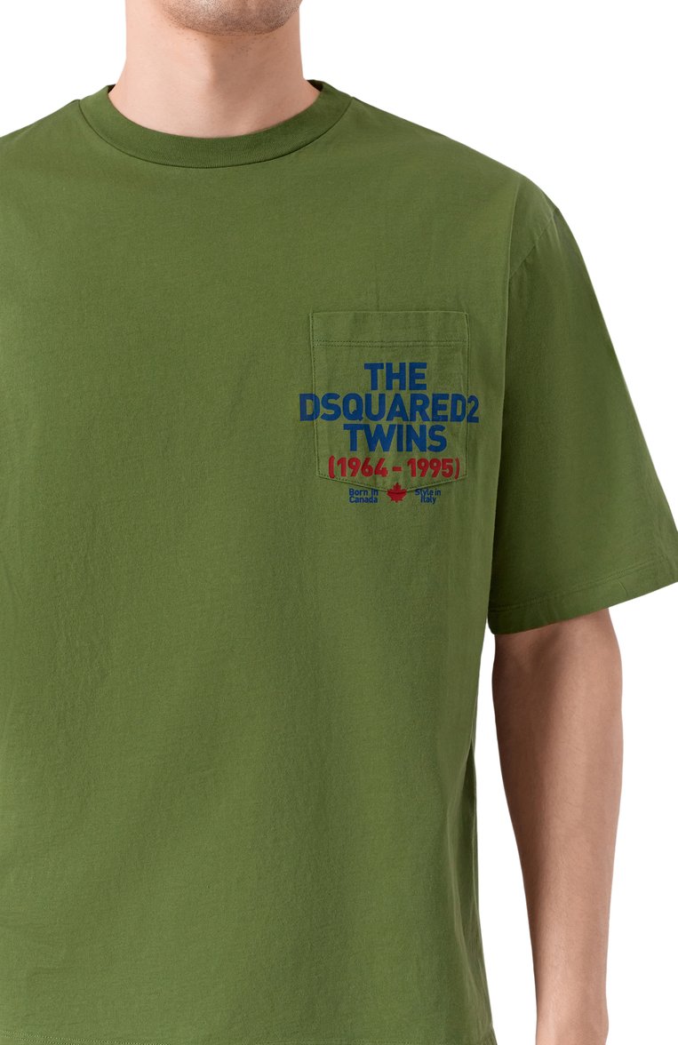 Мужская хлопковая футболка DSQUARED2 зеленого цвета, арт. S74GD1407/S23009 | Фото 5 (Материал внешний: Хлопок; Длина (для топов): Стандартные; Стили: Кэжуэл; Принт: Без принта; Мужское Кросс-КТ: Футболка-одежда; Кросс-КТ: Джерси; Автоматизация состава: Проставлено; Детали: Декор; Автоматизация ТО: Проставлено; Рукава: Короткие)