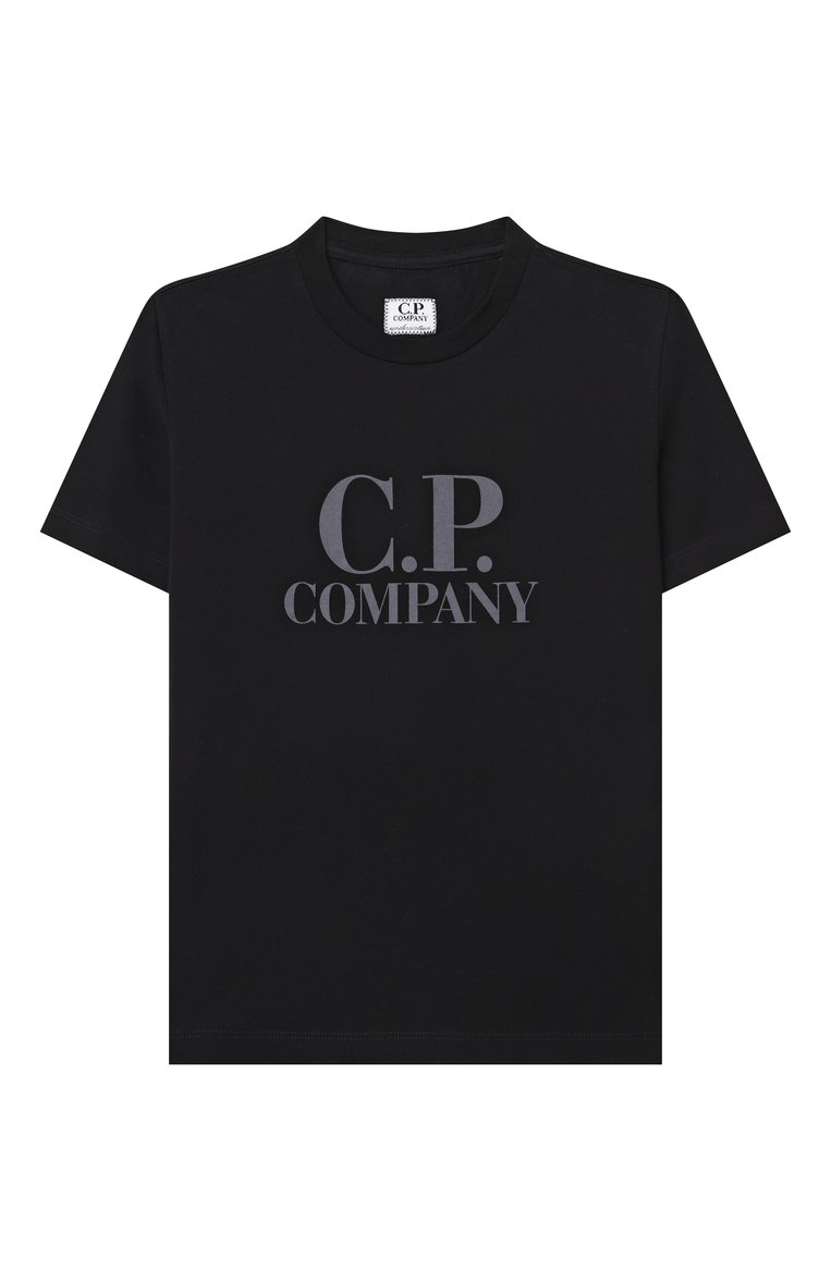 Детская хлопковая футболка C.P. COMPANY черного цвета, арт. CNM006/LAA17/4-8 | Фото 1 (Рукава: Короткие; Драгоценные камни: Проставлено; Материал сплава: Проставлено; Мальчики Кросс-КТ: Футболка-одежда; Материал внешний: Хлопок; Ростовка одежда: 4 года | 104 см, 6 лет | 116 см, 8 лет | 128 см)