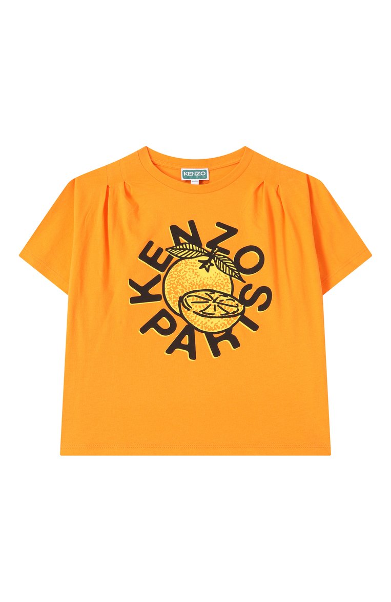 Детская хлопковая футболка KENZO оранжевого цвета, арт. K61065 | Фото 1 (Рукава: Короткие; Материал внешний: Хлопок; Девочки Кросс-КТ: футболка-одежда; Ростовка одежда: 4 года | 104 см, 7 лет | 122 см, 5 лет | 110 см, 12 лет | 152 см, 9 лет | 134 см, 2 года | 92 см, 3 года | 98 см)