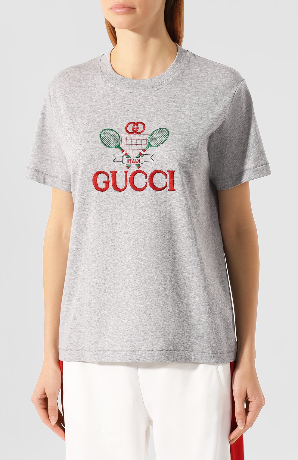 Хлопковая футболка GUCCI серого цвета по цене 37300 руб., арт. 580762/XJBHP, фото 3 Хлопковая футболка GUCCI, арт. 580762/XJBHP, фото 3