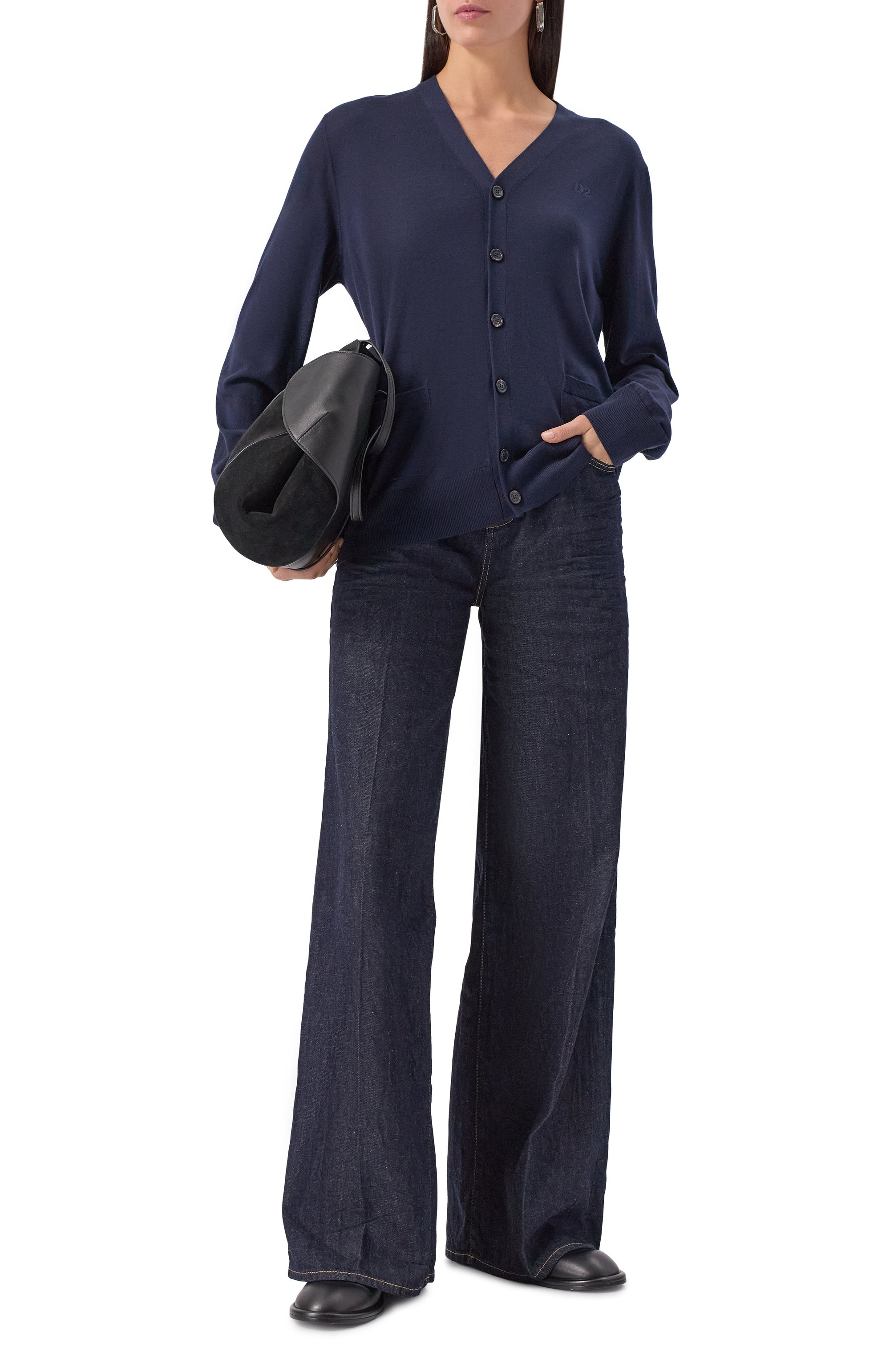 Шерстяной кардиган DSQUARED2 темно-синего цвета по цене 39950 руб., арт. S75HA1267/S18310, фото 2 Шерстяной кардиган DSQUARED2, арт. S75HA1267/S18310, фото 2