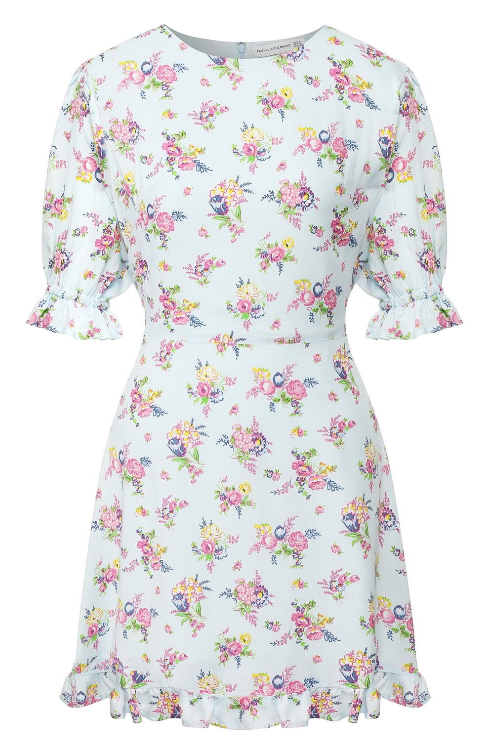 Мини-платье FAITHFULL THE BRAND голубого цвета по цене 19700 руб., арт. FF1509, фото 1 Мини-платье FAITHFULL THE BRAND, арт. FF1509, фото 1