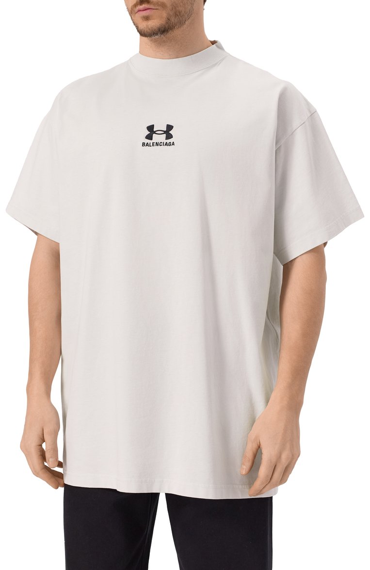 Мужского хлопковая футболка balenciaga х under armour BALENCIAGA кремового цвета, арт. 787349/TRVB7 | Фото 3 (Региональные ограничения белый список (Axapta Mercury): Не проставлено; Нос: Не проставлено; Материал внешний: Хлопок; Принт: Без принта; Стили: Гранж; Мужское Кросс-КТ: Футболка-одежда)