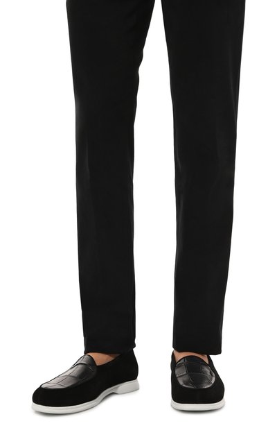 Замшевые лоферы с отделкой из кожи аллигатора KITON, арт. USSA087N00978, фото 3