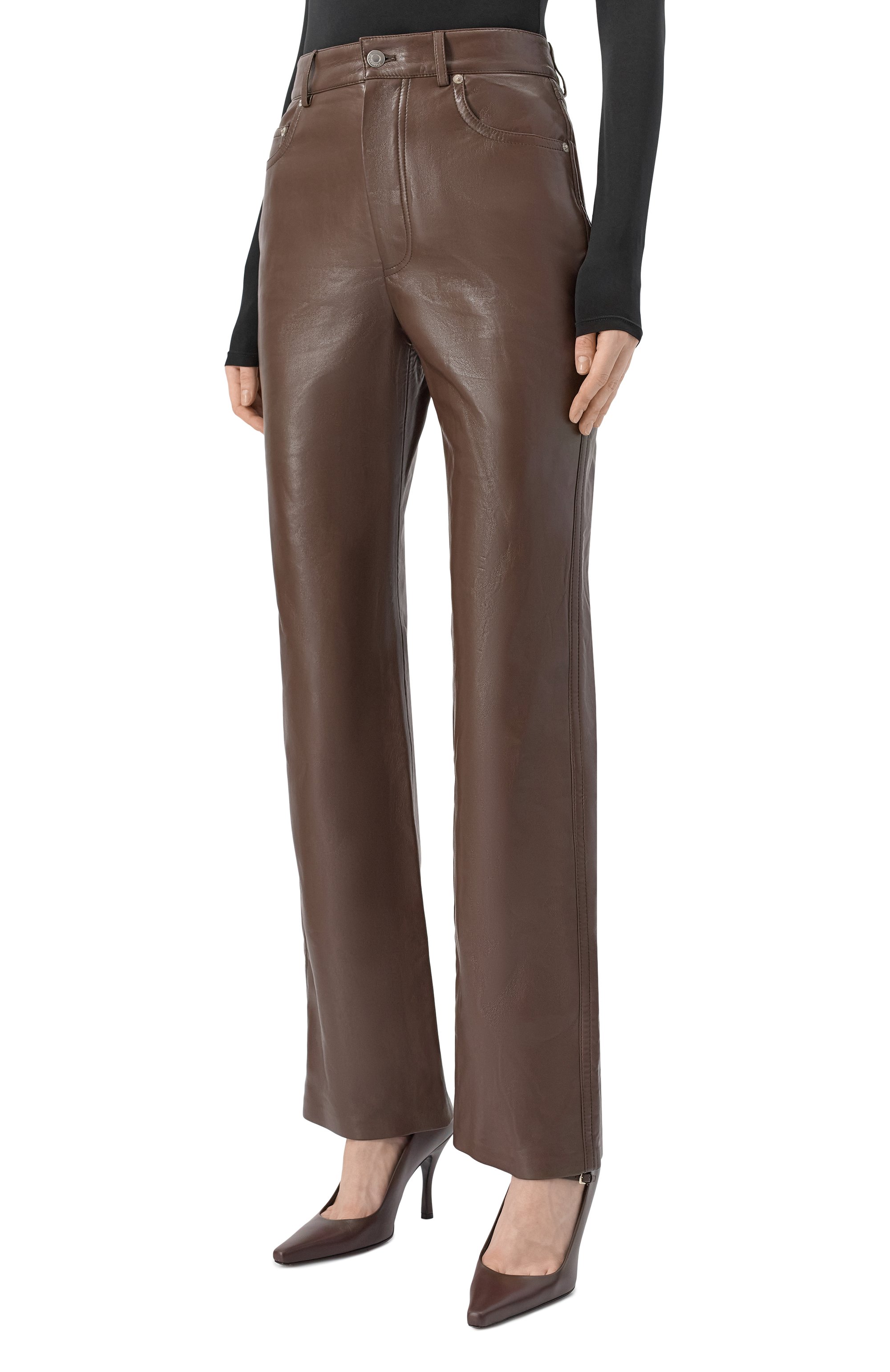 Брюки из экокожи NANUSHKA коричневого цвета по цене 85700 руб., арт. SELDES, фото 3 Брюки из экокожи NANUSHKA, арт. SELDES, фото 3