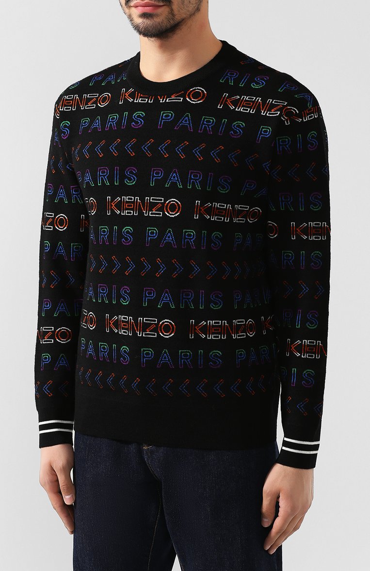 Мужской шерстяной джемпер KENZO разноцветного цвета, арт. F965PU2093LD | Фото 3 (Мужское Кросс-КТ: Джемперы; Статус проверки: Проверена категория, Проверено; Материал внешний: Шерсть; Рукава: Длинные; Длина (для топов): Стандартные; Принт: С принтом; Вырез: Круглый; Стили: Кэжуэл)