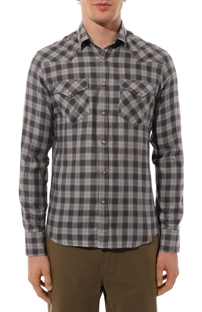 Рубашка из хлопка и лиоцелла CANALI серого цвета по цене 56250 руб., арт. CSL7066/GL03348, фото 3 Рубашка из хлопка и лиоцелла CANALI, арт. CSL7066/GL03348, фото 3