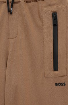 Детские брюки из вискозы BOSS коричневого цвета, арт. J24870/6A-12A | Фото 3 (Случай: Повседневный; Материал сплава: Проставлено; Нос: Не проставлено; Материал внешний: Вискоза; Ростовка одежда: 12 лет | 152 см, 8 лет | 128 см, 9 лет | 134 см)