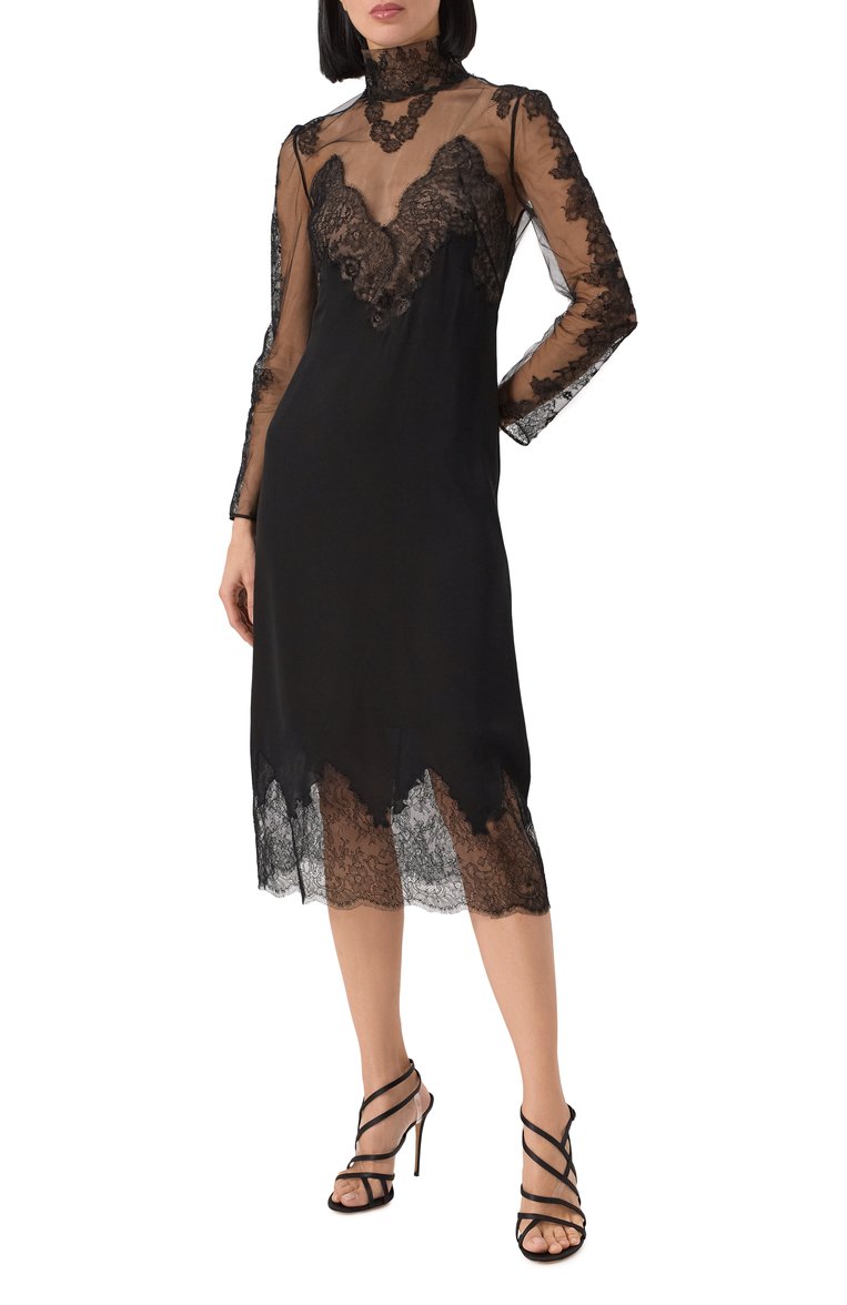 Женское платье VALENTINO черного цвета, арт. 5B0VABS51MH | Фото 3 (Рукава: Длинные; Длина Ж (юбки, платья, шорты): Миди; Женское Кросс-КТ: Платье-одежда; Случай: Коктейльный; Стили: Гламурный; Материал внешний: Синтетический материал)