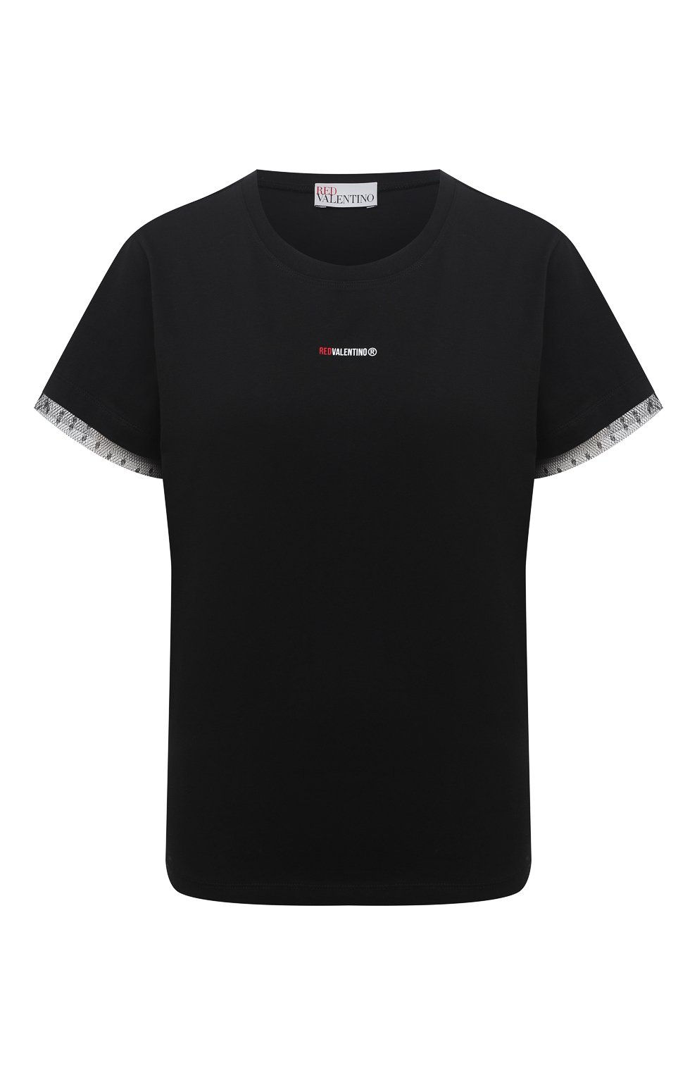 Хлопковая футболка REDVALENTINO черного цвета по цене 13200 руб., арт. VR3MG08P/5QF, фото 1 Хлопковая футболка REDVALENTINO, арт. VR3MG08P/5QF, фото 1
