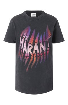 Женская хлопковая футболка ISABEL MARANT ETOILE темно-серого цвет�а, арт. 25PTS0147FA-C1N07E | Фото 1 (Драгоценные камни: Проставлено; Материал внешний: Хлопок; Длина (для топов): Стандартные; Рукава: Короткие; Материал сплава: Проставлено; Женское Кросс-КТ: Футболка-одежда; Принт: С принтом; Стили: Кэжуэл)