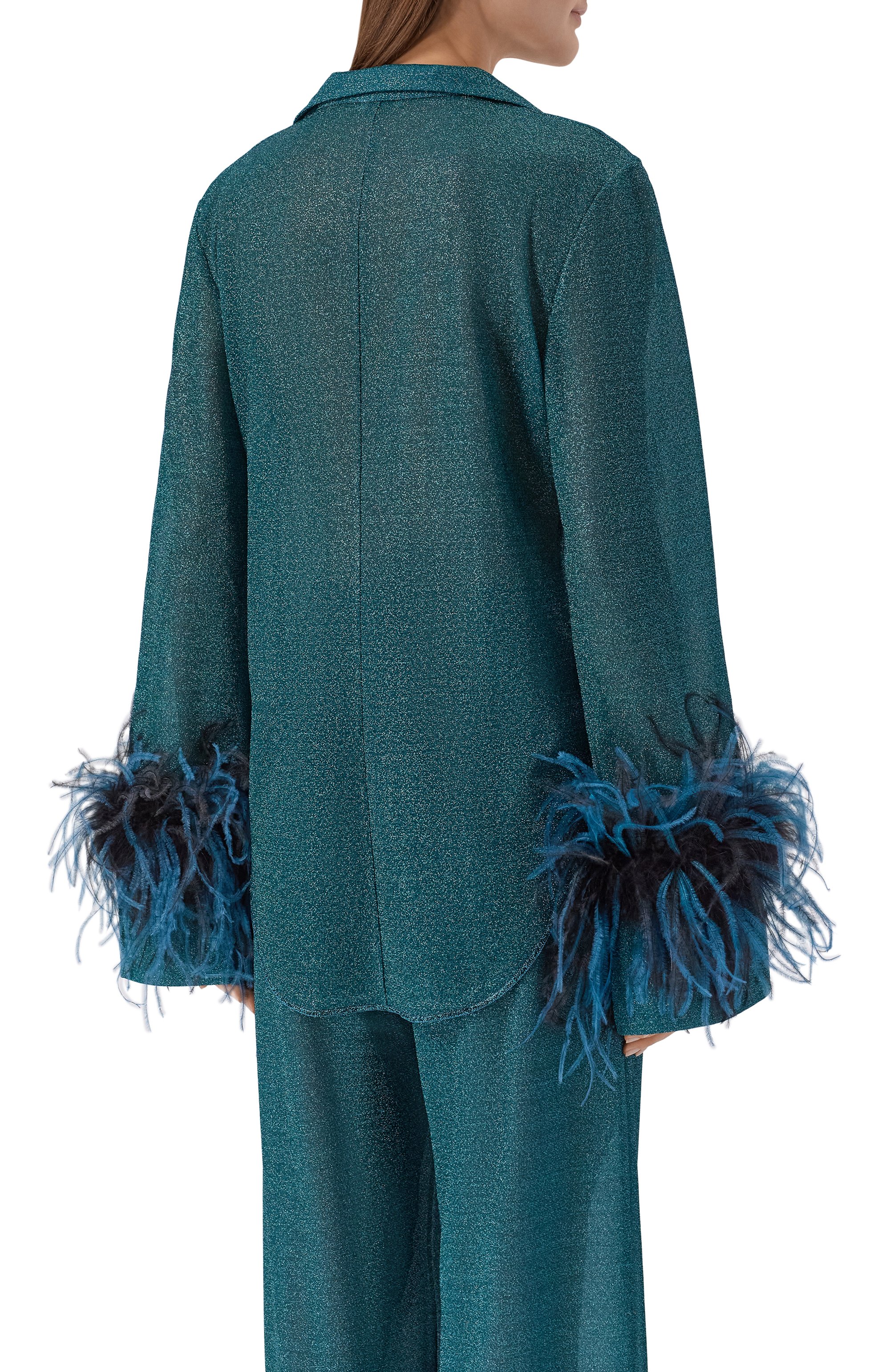 Блузка с отделкой перьями OSEREE зеленого цвета по цене 54050 руб., арт. LZS261/LUREX PLUMAGE, фото 4 Блузка с отделкой перьями OSEREE, арт. LZS261/LUREX PLUMAGE, фото 4