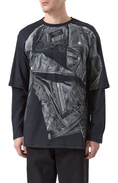 Мужская хлопковый лонгслив BALMAIN темно-серого цвета, арт. EH1EM016/GE40 | Фото 3 (Рукава: 3/4, Длинные; Драгоценные камни: Проставлено; Материал сплава: Проставлено; Длина (для топов): Удлиненные; Принт: С принтом; Стили: Спорт-шик; Материал внешний: Хлопок; Кросс-КТ: Джерси; Мужское Кросс-КТ: Футболка-одежда)