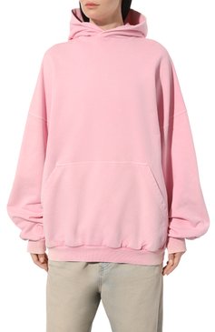 Женский хлопковое худи BALENCIAGA розового цвета, арт. 739024/T0VU9 | Фото 3 (Материал внешний: Хлопок; Рукава: Длинные; Длина (для топов): Стандартные; Драгоценные камни: Проставлено; Материал сплава: Проставлено; Стили: Спорт-шик; Принт: Без принта; Женское Кросс-КТ: Худи-одежда)