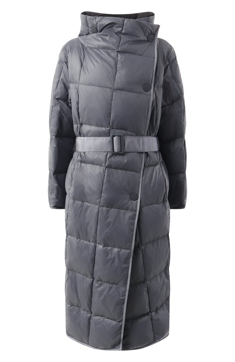 Женский двусторонний пуховик EMPORIO ARMANI серого цвета, арт. 6D2L64/2NIIZ | Фото 1 (Материал утеплителя: Пух и перо; Материал подклада: Синтетический материал; Стили: Кэжуэл; Кросс-КТ: Пуховик; Материал внешний: Синтетический материал)